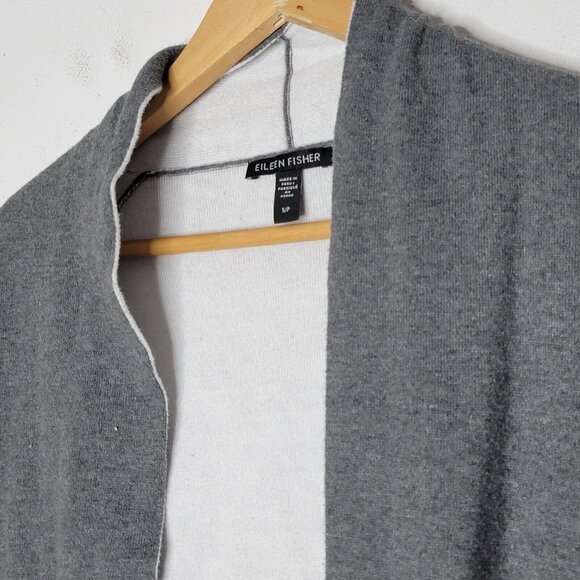 Eileen Fisher Small Gray Organic Cotton Sleeveless Open Cardigan Sweater S - Picture 3 of 5